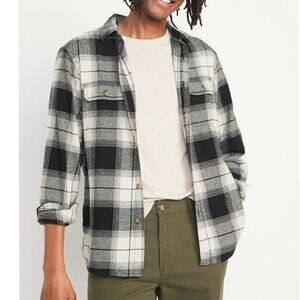 Old Navy Men's Plaid Shirt Button Down 100% Cotton Black Cabincore Top Medium